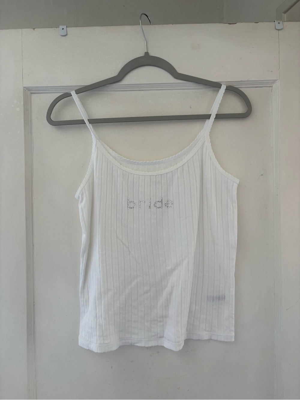 Bride Embellished White Ribbed Cami Tank Top